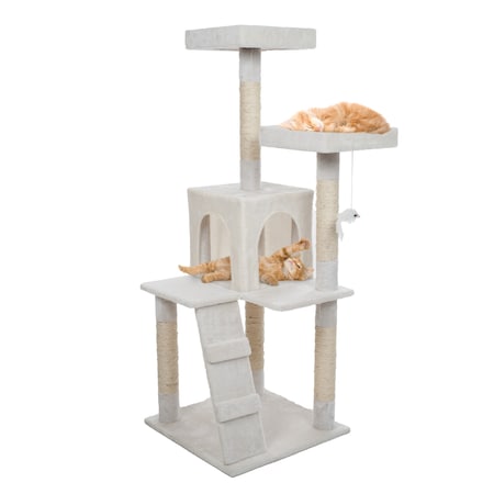 Pet Adobe Cat Tree House, Multi-Level, Scratching Posts, Condos, and Perches, 50-inches Tall, White 311020WIK